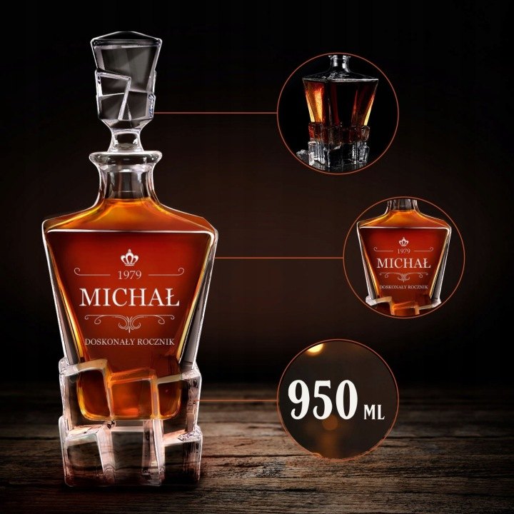Murrano sklenená karafa s gravírovaním a 4 pohármi, 0,95 l