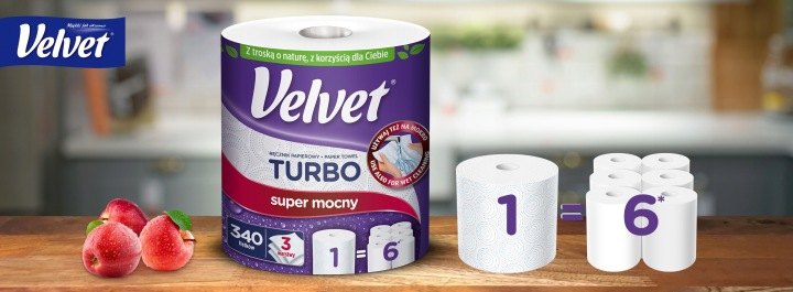 Papierové utierky Velvet Turbo, 6 roliek po 340 útržkov