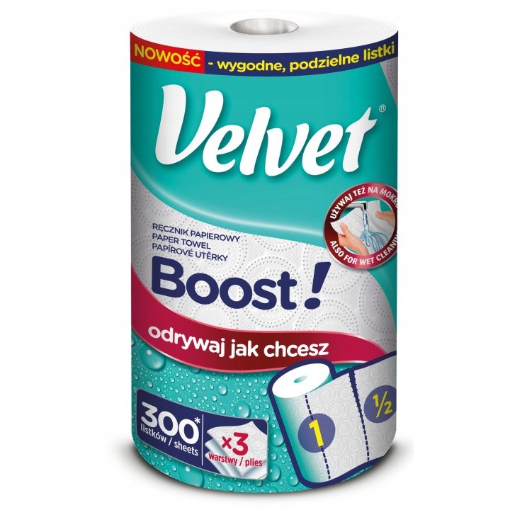 Papierové utierky Velvet Boost, 10 trojvrstvových roliek