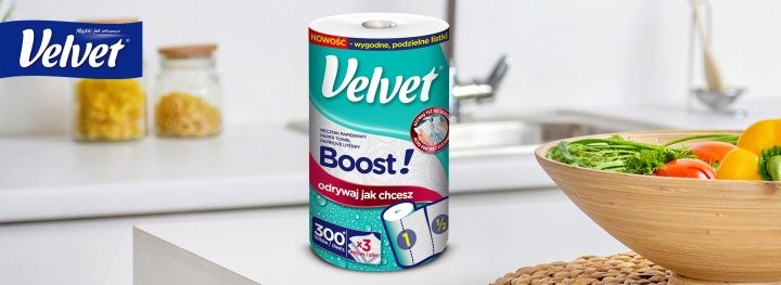Papierové utierky Velvet Boost, 10 trojvrstvových roliek