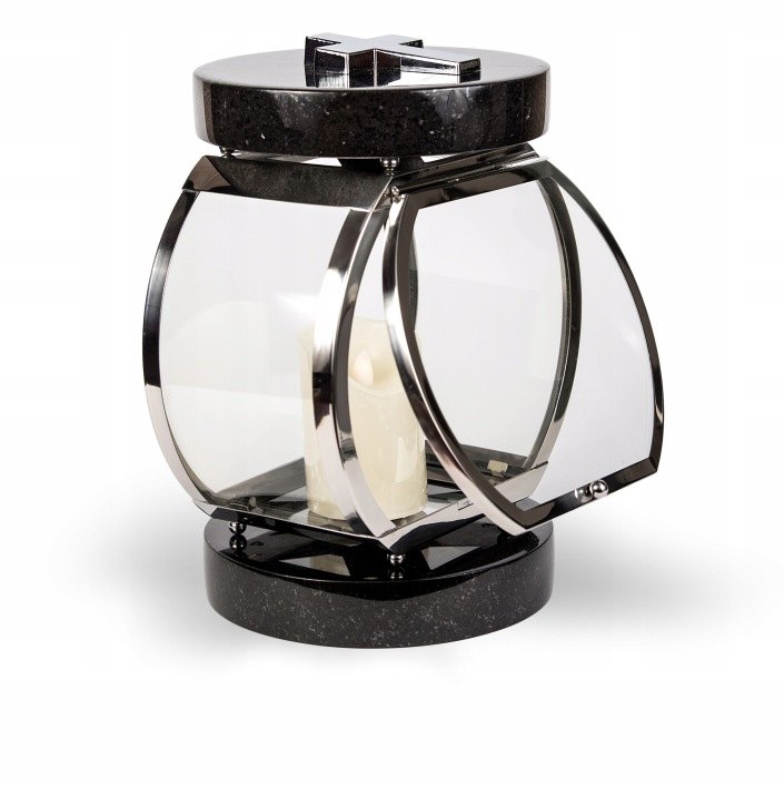 Náhrobný lampáš Idealstone z ocele a čierneho granitu, 24 cm