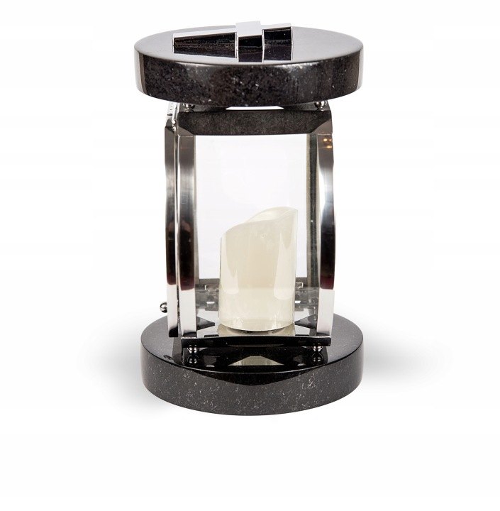 Náhrobný lampáš Idealstone z ocele a čierneho granitu, 24 cm