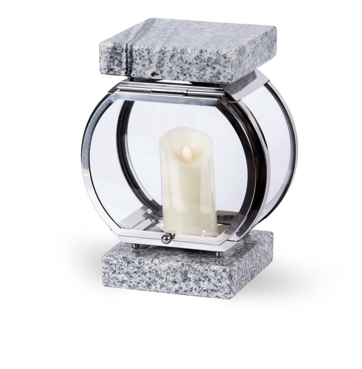 Náhrobný lampáš Idealstone Hybryda Silver, čierny granit, 24 cm
