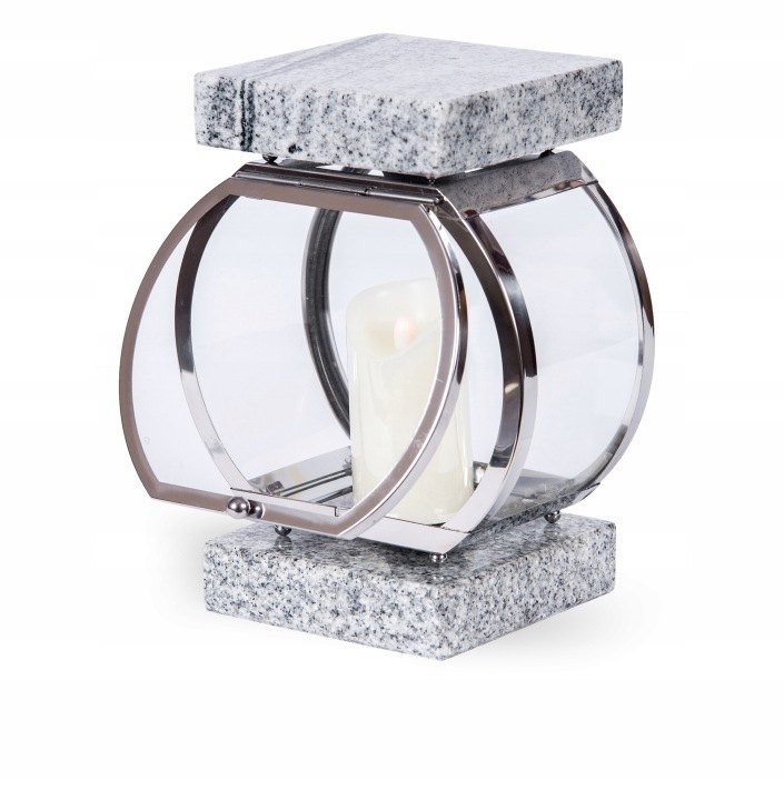 Náhrobný lampáš Idealstone Hybryda Silver, čierny granit, 24 cm
