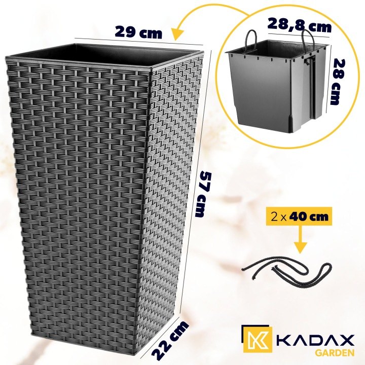 Grafitový kvetináč Kadax Finezja K890 s vložkou, 57 cm