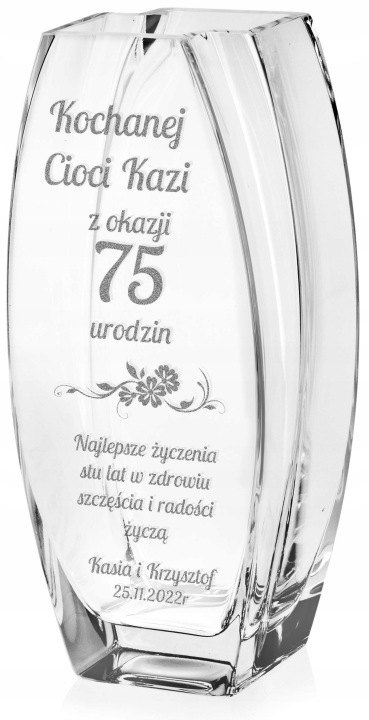 Číra sklenená váza 32 cm s vlastným bielym gravírovaním