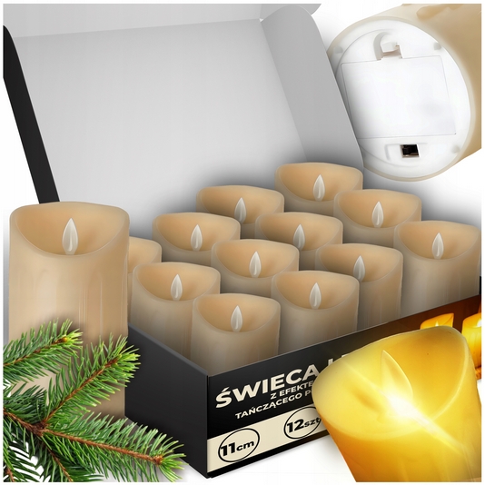 Sada 12 LED sviečok s efektom plameňa, 11 cm, bezpečné a ekologické