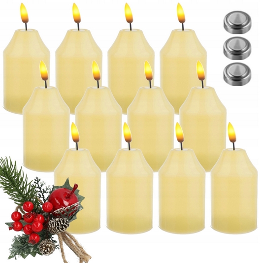 Sada 12 ks LED Svietniky na Batérie s Pohyblivým Plameňom 10 cm