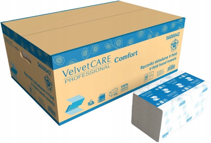 Skladané papierové utierky VelvetCARE V Fold, 3 000 kusov
