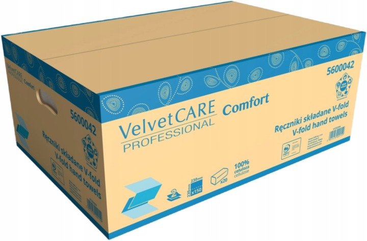 Skladané papierové utierky VelvetCARE V Fold, 3 000 kusov