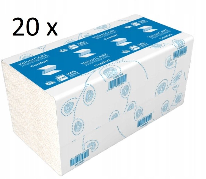 Skladané papierové utierky VelvetCARE V Fold, 3 000 kusov