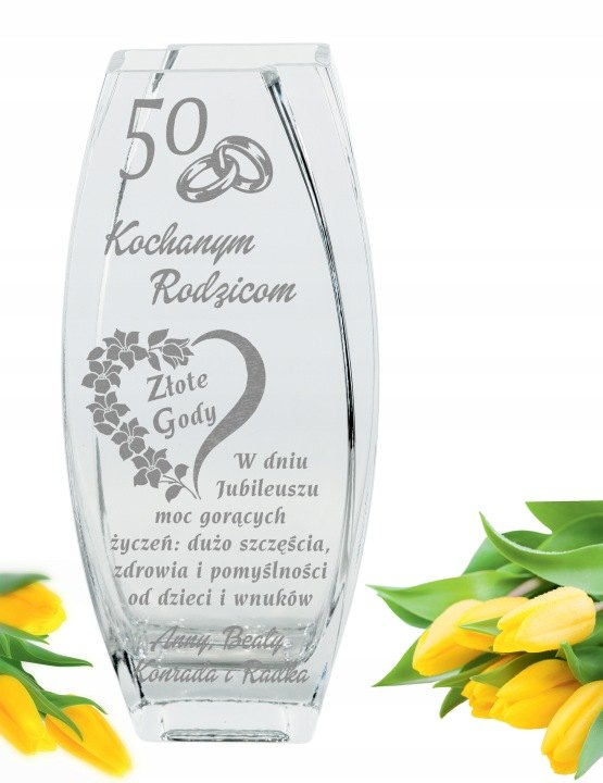 Sklenená váza Kaskada WA5 s bielym gravírovaním, 32 cm