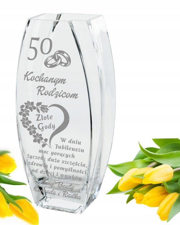 Sklenená váza Kaskada WA5 s bielym gravírovaním, 32 cm