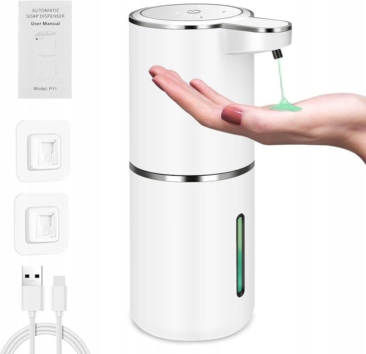 Biely bezdotykový dávkovač gélového mydla 380 ml USB-C