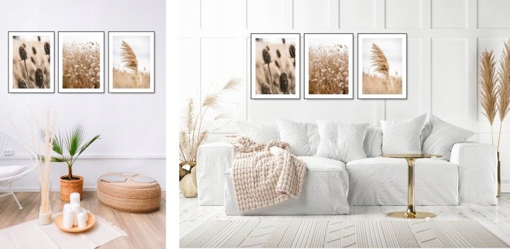 Sada 3 boho plagátov KMBpress #14 suchá tráva 50 × 70 cm