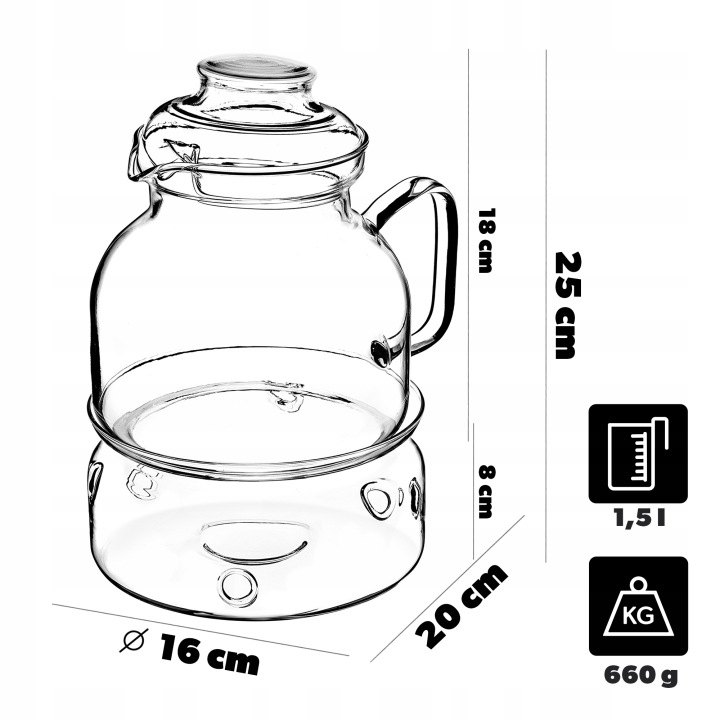 Kadax žiaruvzdorný džbán s podhrievačom, 1,5 l