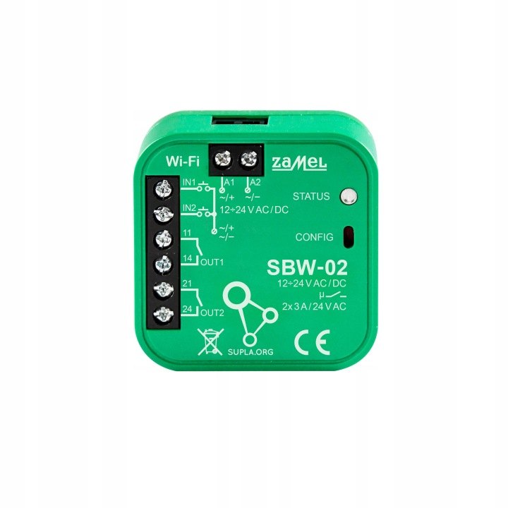 Dvojkanálový ovládač brány Zamel SUPLA SBW-02 Wi-Fi