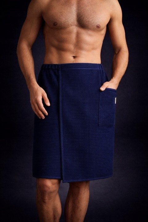 Tmavomodrý pánsky kilt LinenCharm do sauny, veľkosť L