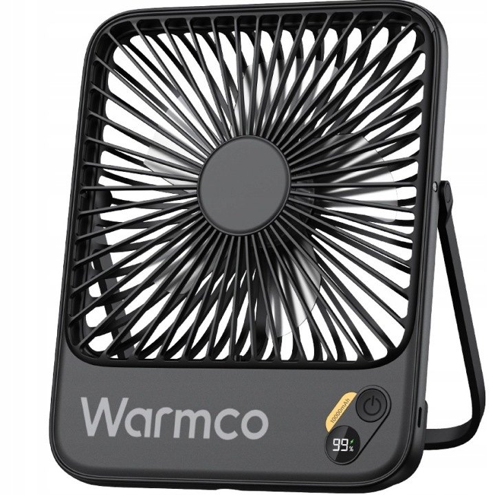 Warmco D3 prenosný stolový ventilátor, 10000 mAh, čierny