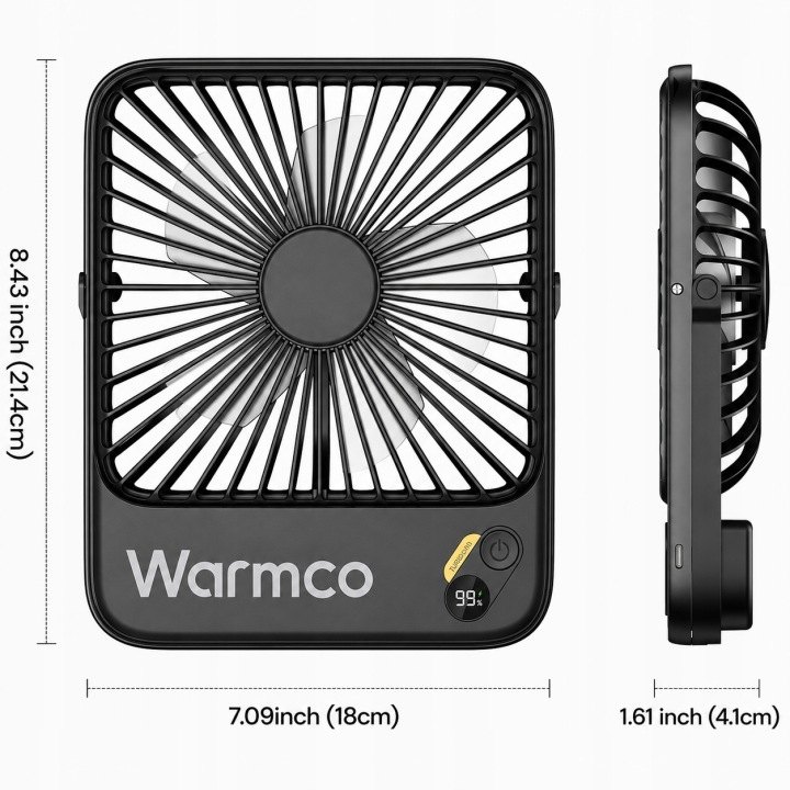 Warmco D3 prenosný stolový ventilátor, 10000 mAh, čierny