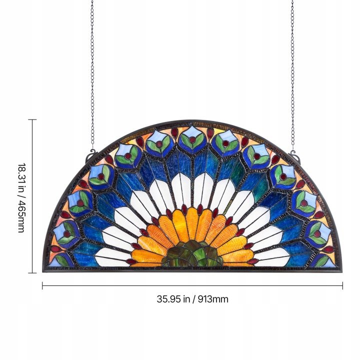 Polkruhový vitrážový panel Vevor NC-SG01 91,3 × 46,5 cm