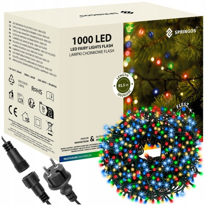 Viacfarebná reťaz Springos CL1009, 1 000 LED s modrým blikaním