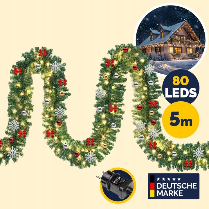 Svetelná vianočná girlanda Casaria 5 m 80 LED