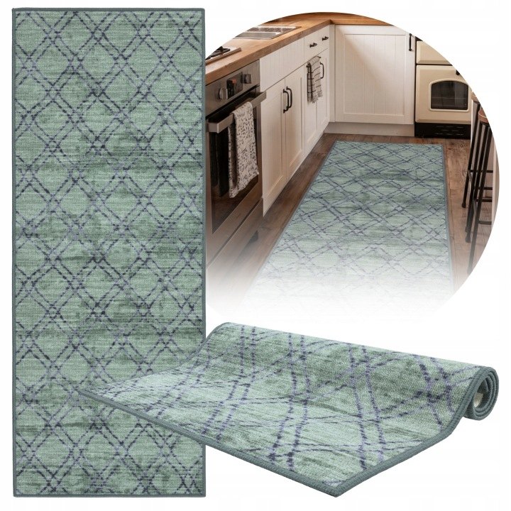 Zelený geometrický behúň e-floor EF0435 80 × 300 cm