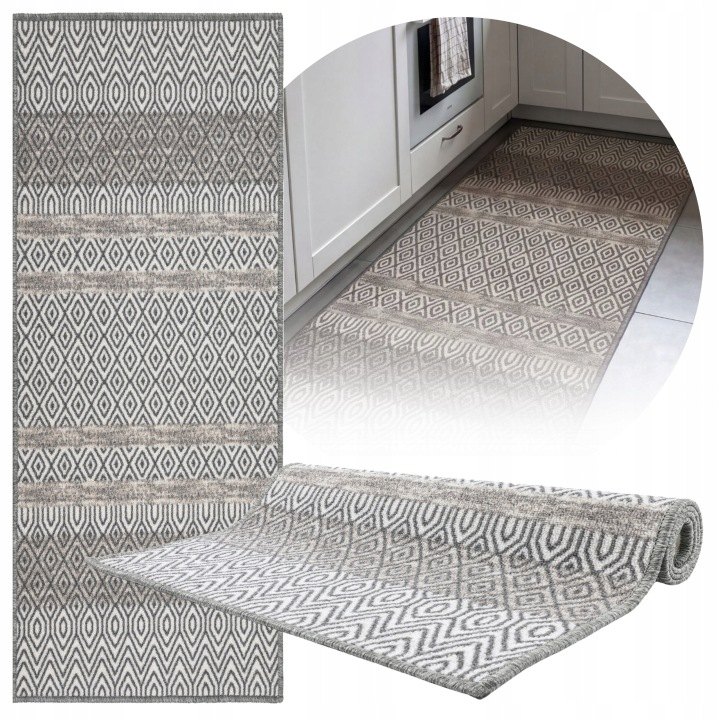 Sivobéžový protišmykový behúň e-floor EF0439 80 × 300 cm