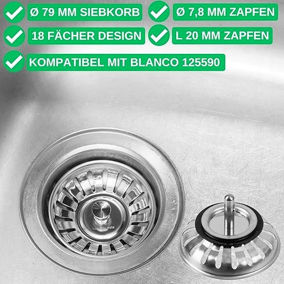 Nerezové sitko do drezu s čapom 79 mm, kompatibilné s Blanco