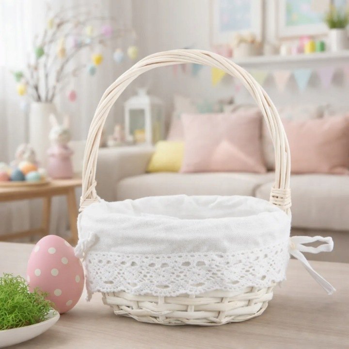 Biely prútený košík Altom Design s výstelkou, 20 cm