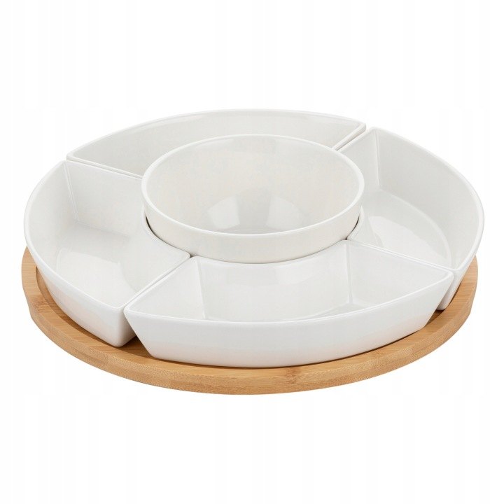 Porcelánové misky na dipy Florina Adria s bambusovým podnosom, 5 ks