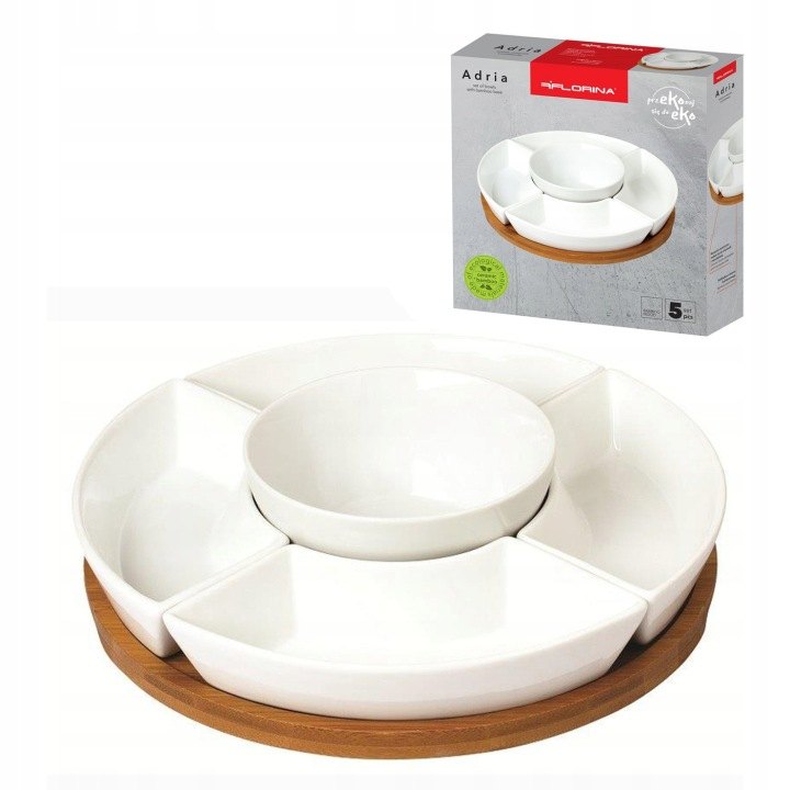 Porcelánové misky na dipy Florina Adria s bambusovým podnosom, 5 ks