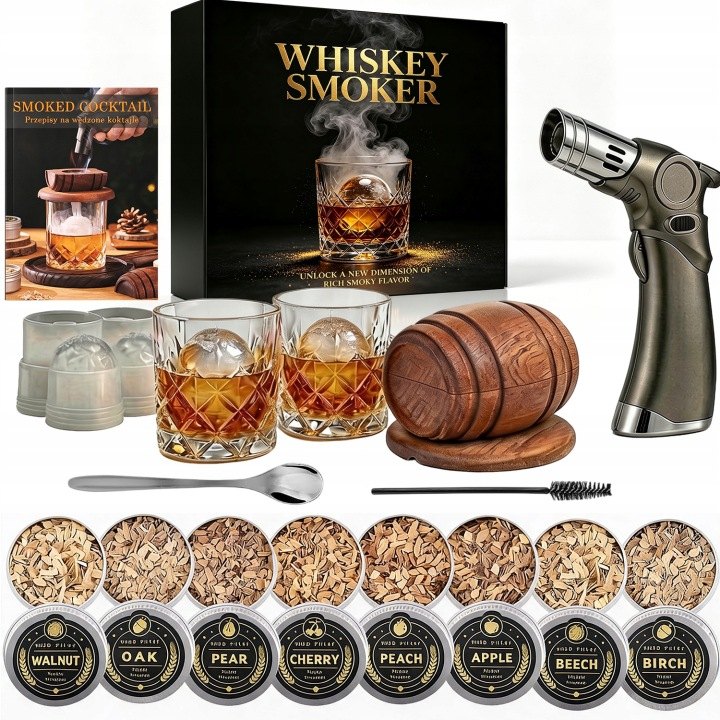 Set na údenie whisky Telinult s ôsmimi druhmi dreva