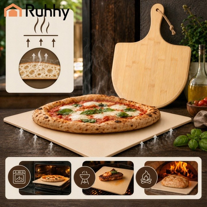 Ruhhy 39 × 36 cm kordierytový kameň na pizzu s bambusovou lopatkou