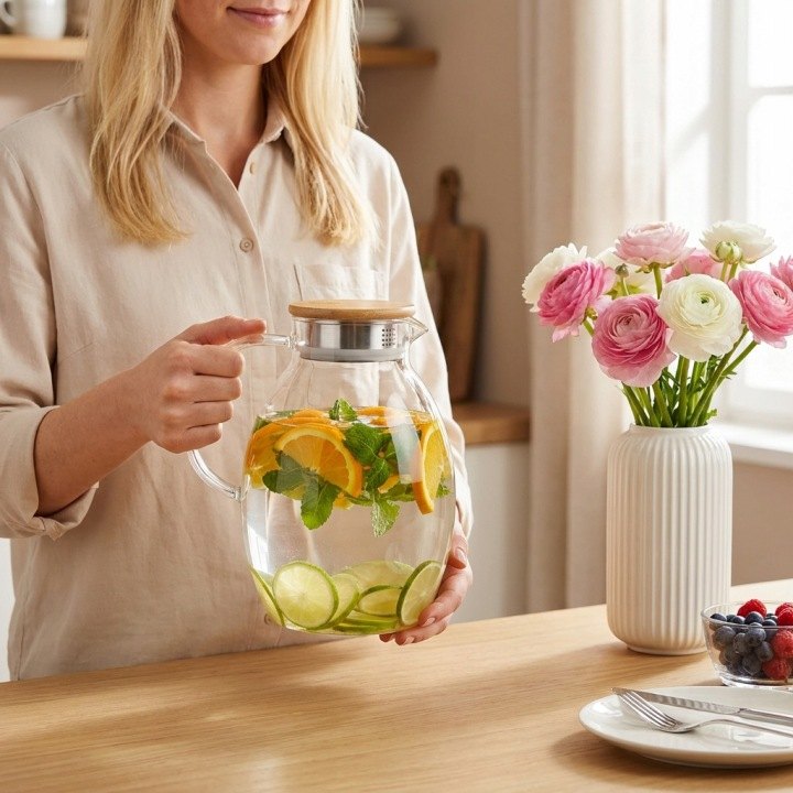 Wilmax ThermoGlass sklenený džbán s bambusovým vekom, 2,4 l