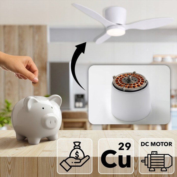 EBERG ARX biely stropný ventilátor s LED svetlom, 106 cm