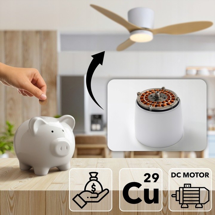 EBERG ARX stropný ventilátor s LED svetlom, 106 cm, prírodné drevo