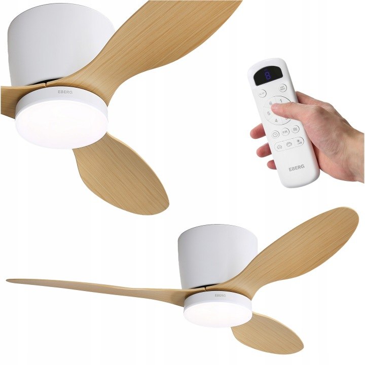 EBERG ARX stropný ventilátor s LED svetlom, 106 cm, prírodné drevo