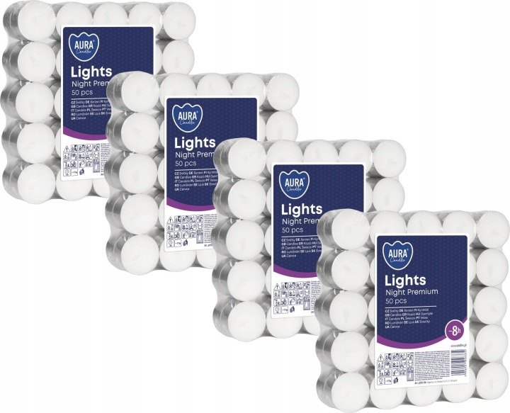 Bezvonné čajové sviečky Bispol Aura Night Lights, 200 kusov