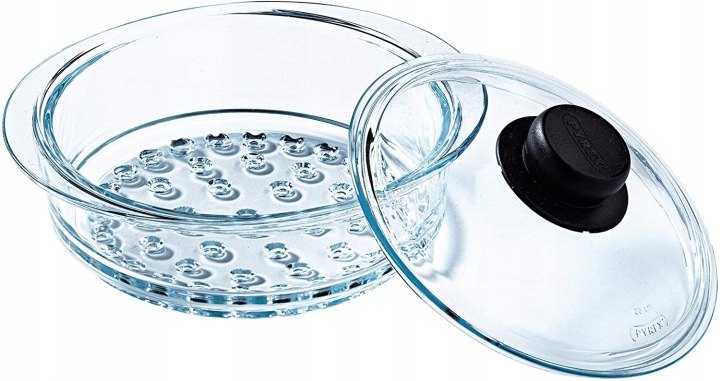 Pyrex sklenený parovar 20 cm, 2 vložky a pokrievka