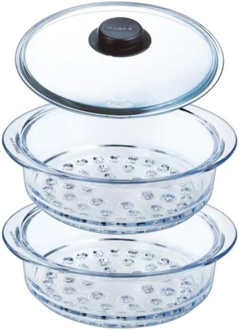 Pyrex sklenený parovar 20 cm, 2 vložky a pokrievka