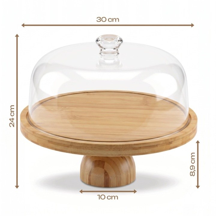 Bambusová patera Wellhaus 2 v 1 s akrylovým klošom 30 cm