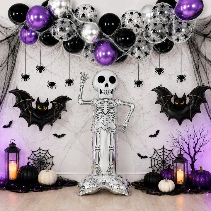 Halloweenska súprava balónov s kostrou, netopiermi a girlandou