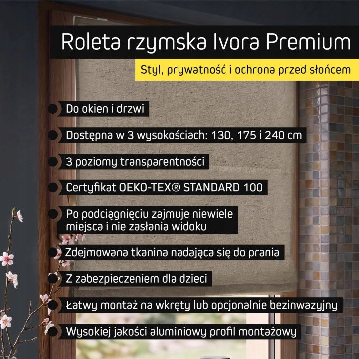 Rímska roleta Victoria-M Ivora 140 × 175 cm, krémová