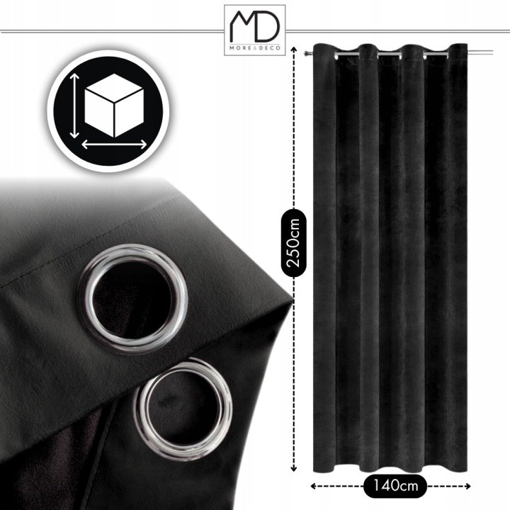 Čierny velúrový záves More&Deco 140 × 250 cm na priechodkách