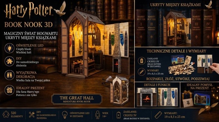 Harry Potter The Great Hall DIY book nook s LED, 320 dielov