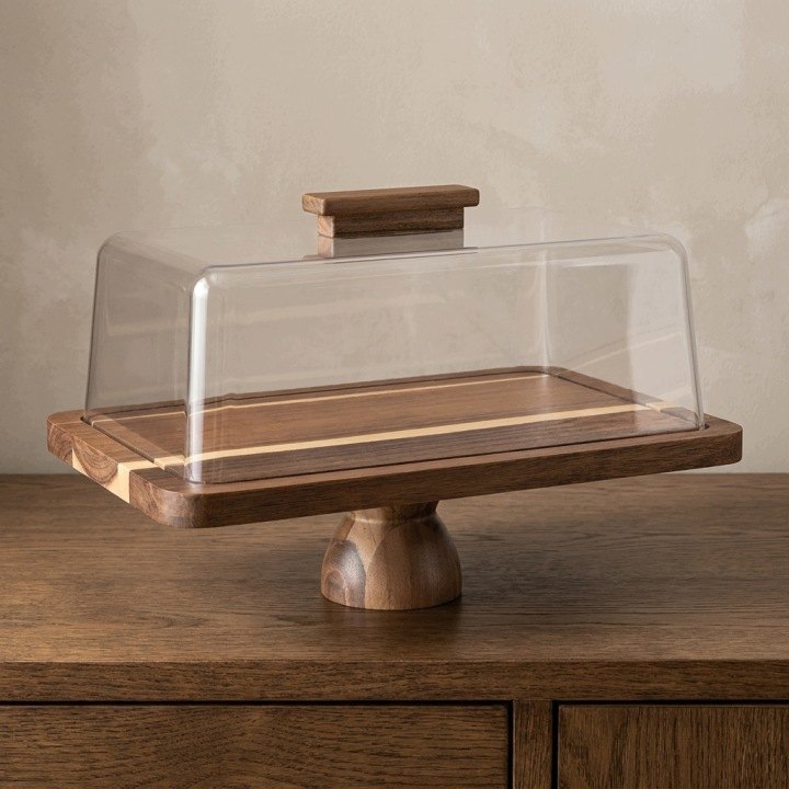 Drevená akáciová patera Wellhaus s klošom 40 × 31 cm