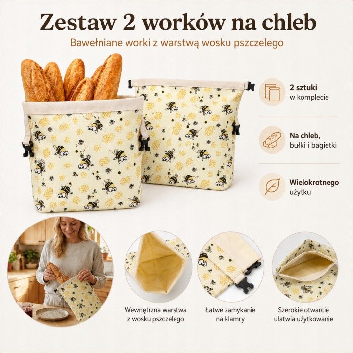 YiBoOBBOEB dve voskované vrecká na chlieb 33 × 43 cm