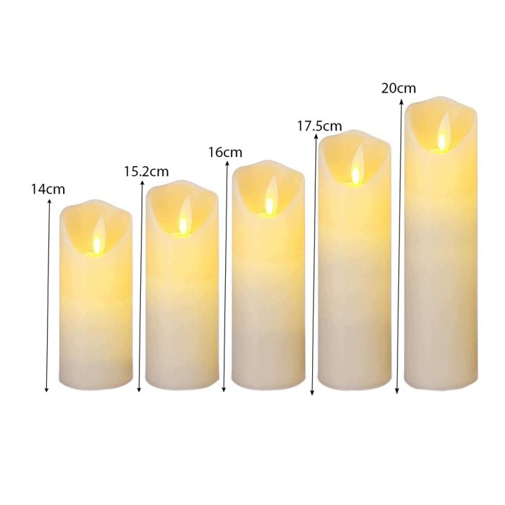 Súprava 5 LED sviečok s efektom plameňa a ovládačom